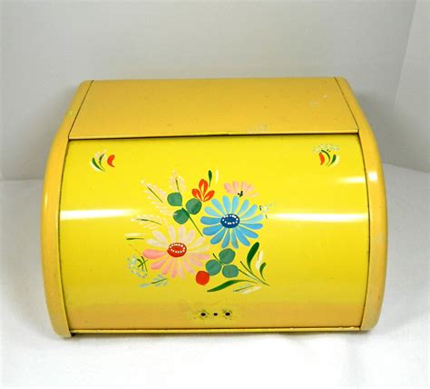 vintage metal bread box yellow|old fashioned bread box reproduction.